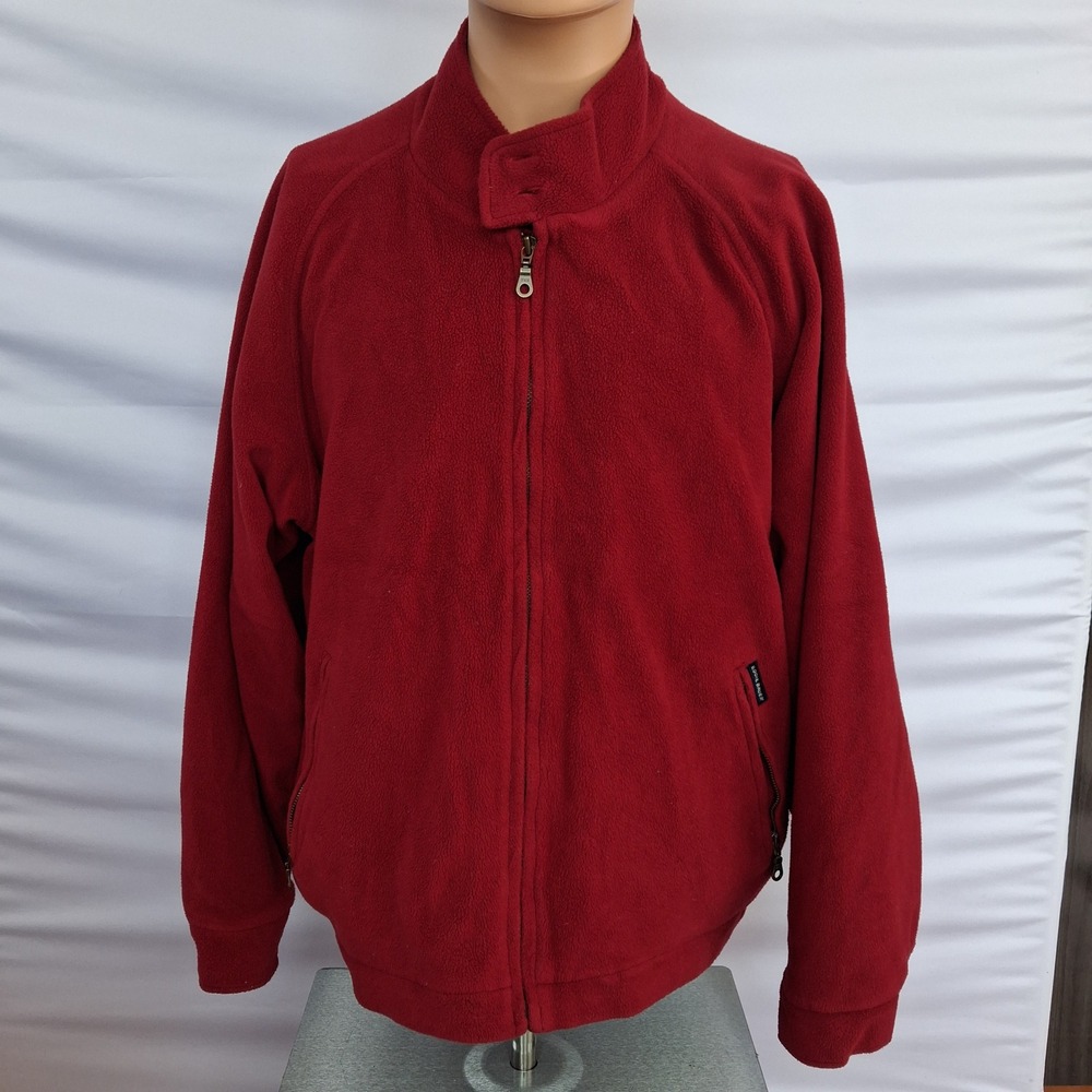 Eddie Bauer Mens Red Fleece Full Zip Jacket Mock Neck Outdoor Medium